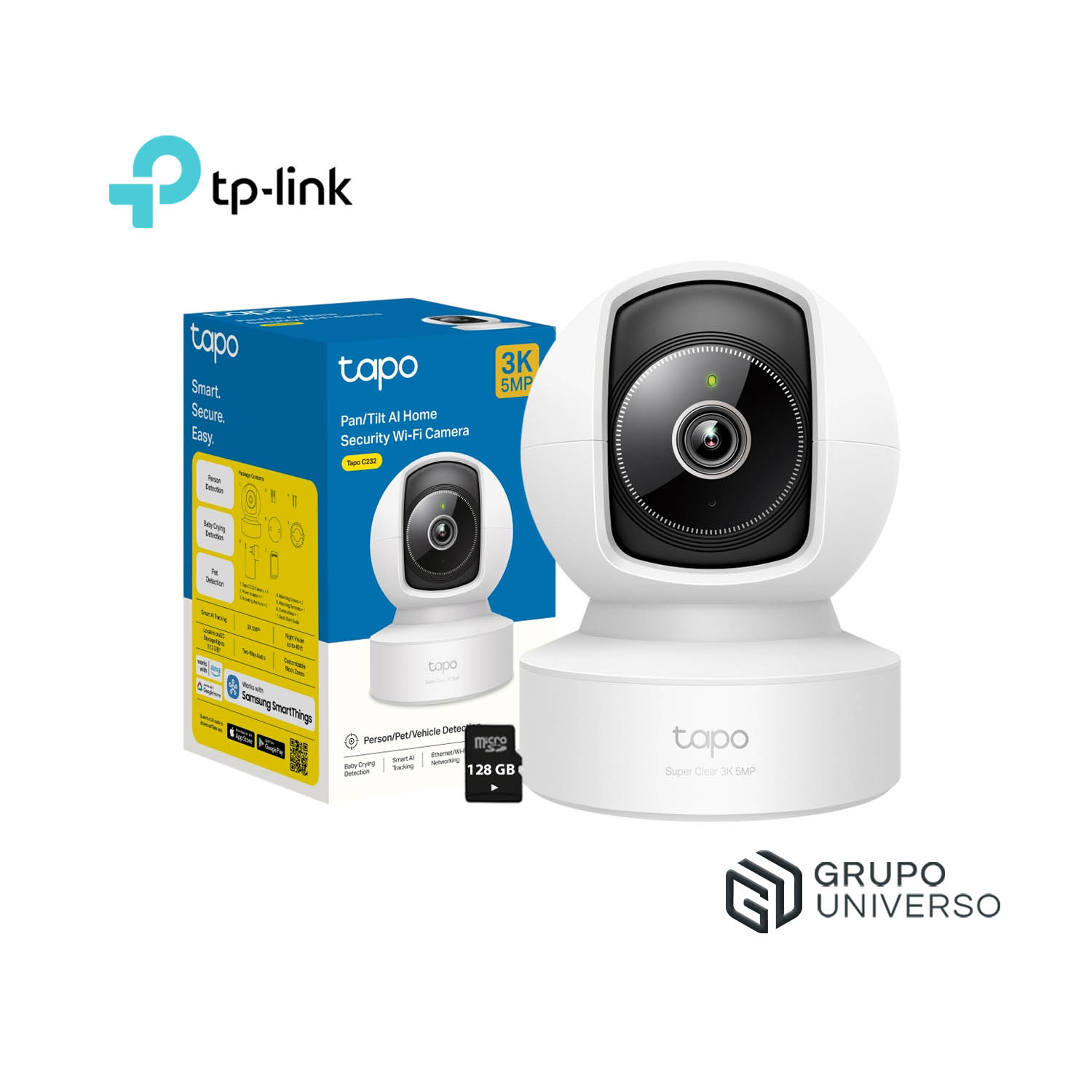 CÁMARA SEGURIDAD TAPO C232 3K 5MP + SD 128GB DETECCIÓN IA AUDIO DOBLE VÍA VISIÓN 360 - 1