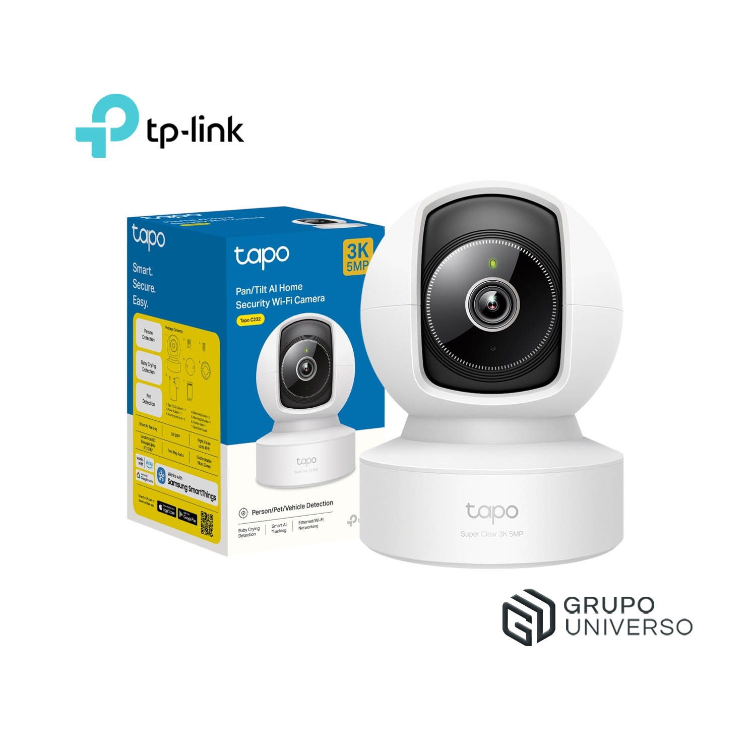 CÁMARA SEGURIDAD TAPO C232 3K 5MP CAPACIDAD 512GB DETECCIÓN IA AUDIO DOBLE VÍA VISIÓN 360 - 1