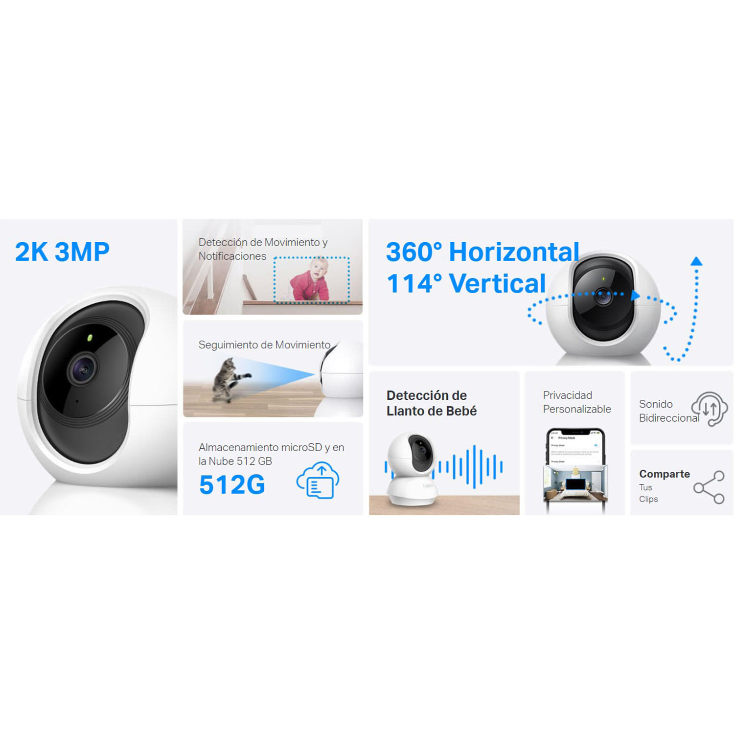CÁMARA SEGURIDAD TAPO TC71 2K 3MP + SD 64GB WIFI 360 DETECCIÓN MOVIMIENTO AUDIO BIDIRECCIONAL - 3
