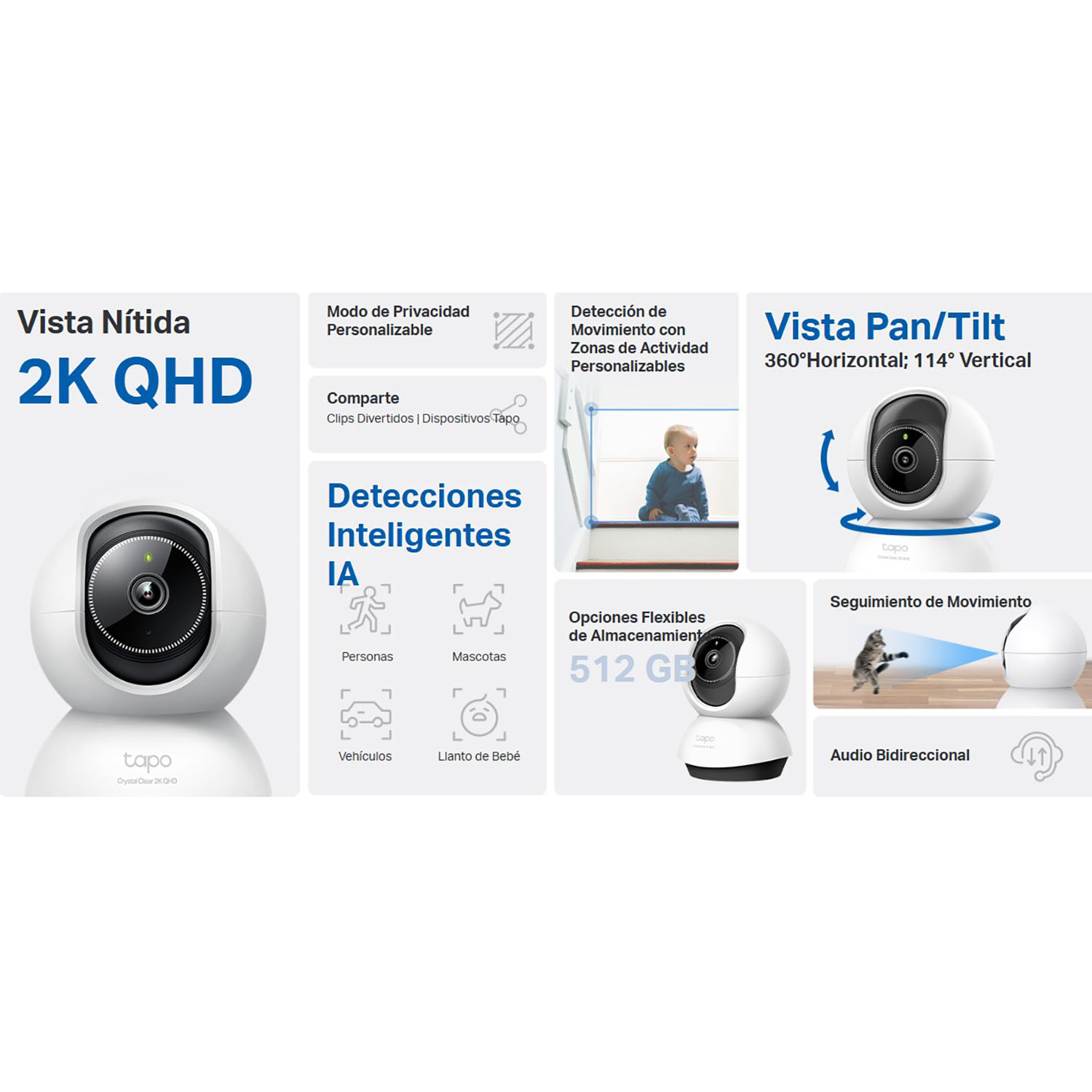 CÁMARA SEGURIDAD TAPO TC72 2K 4MP + SD 64GB WIFI 360 DETECCIÓN IA LLANTO BEBÉ DEFENSA ACTIVA - 3