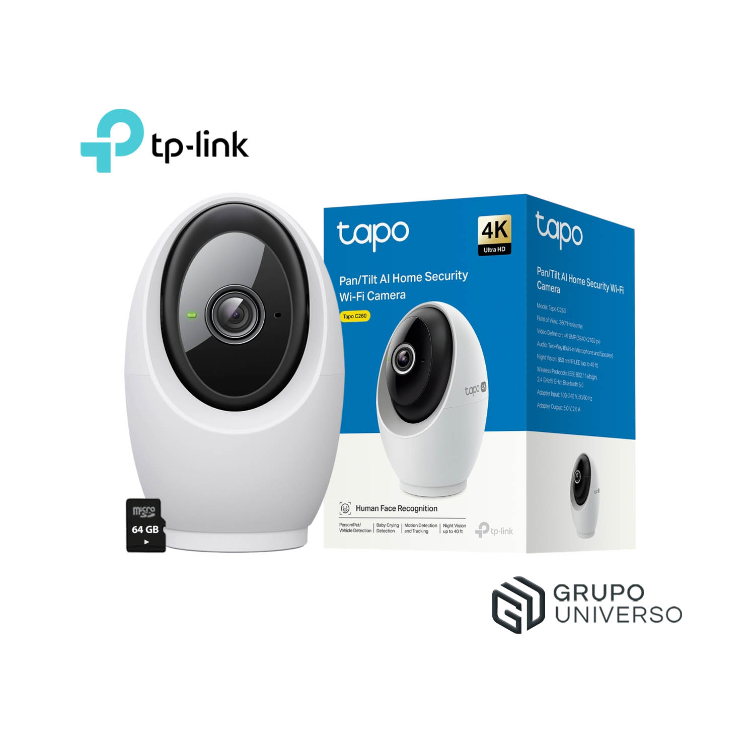 CÁMARA SEGURIDAD TAPO C260 4K 8MP + SD 64GB VISIÓN 360 RECONOCIMIENTO FACIAL DEFENSA ACTIVA - 1