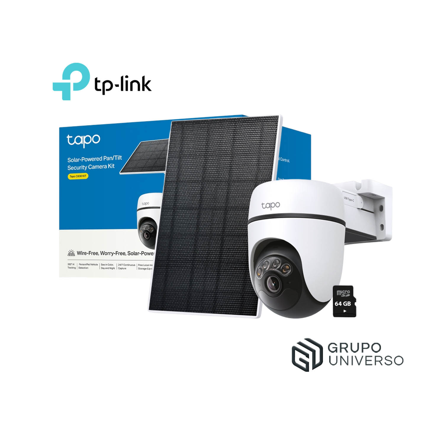 CÁMARA SEGURIDAD TAPO C630 KIT 3K 5MP + SD 64GB WIFI DETECTA MASCOTAS BATERÍA PANEL SOLAR - 1