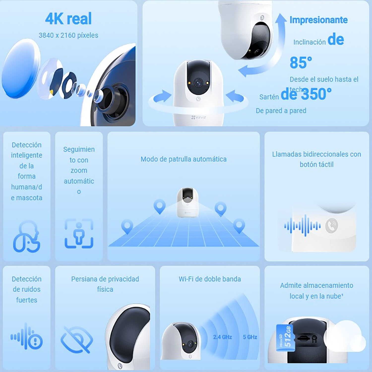 CÁMARA SEGURIDAD EZVIZ C6N G1 4K + SD 256GB PANORÁMICA BOTÓN LLAMADA DETECCIÓN IA SEGUIMIENTO - 3