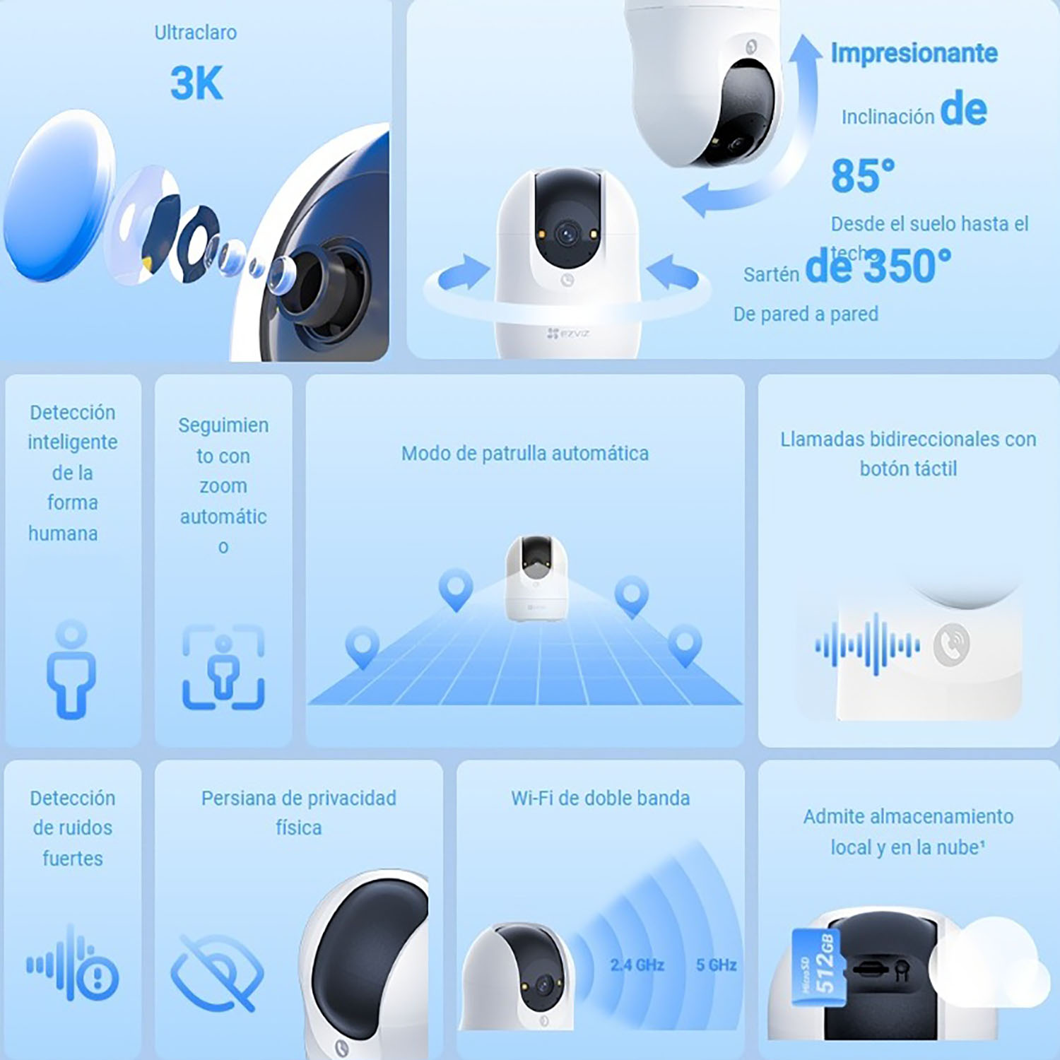 CÁMARA SEGURIDAD EZVIZ C6N G1 3K +SD 256GB PANORÁMICA DETECCIÓN MOVIMIENTO AUDIO BOTÓN LLAMADA - 3