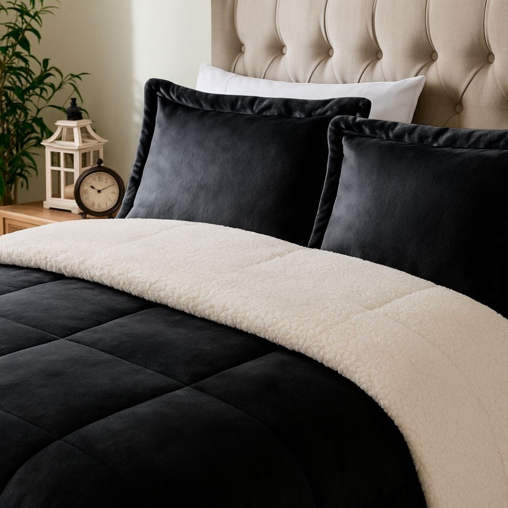 EDREDON NUBE HOGAR KING INVERNIA SET CUADROS FELPA CON SHERPA + FUNDAS DE ALMOHADA - 2