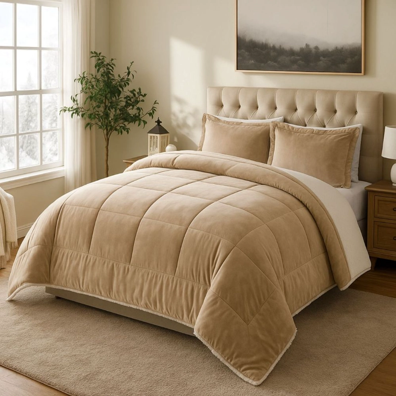 EDREDON NUBE HOGAR 1 PLAZA INVERNIA SET CUADROS FELPA CON SHERPA + FUNDA DE ALMOHADA - 1