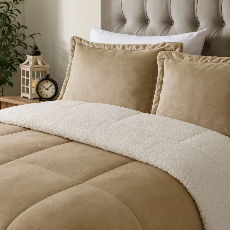 EDREDON NUBE HOGAR 1 PLAZA INVERNIA SET CUADROS FELPA CON SHERPA + FUNDA DE ALMOHADA - 2