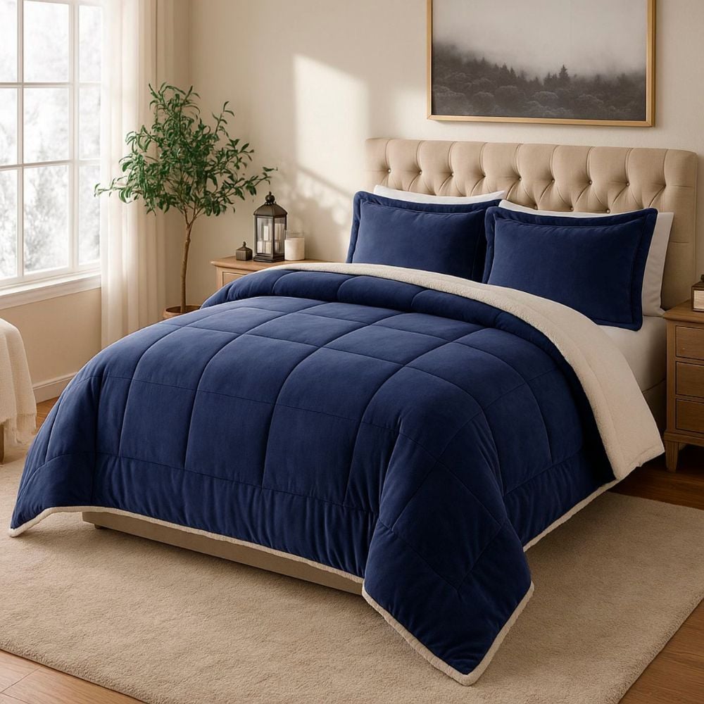 EDREDON NUBE HOGAR 2 PLAZAS INVERNIA SET CUADROS FELPA CON SHERPA + FUNDAS DE ALMOHADA - 1