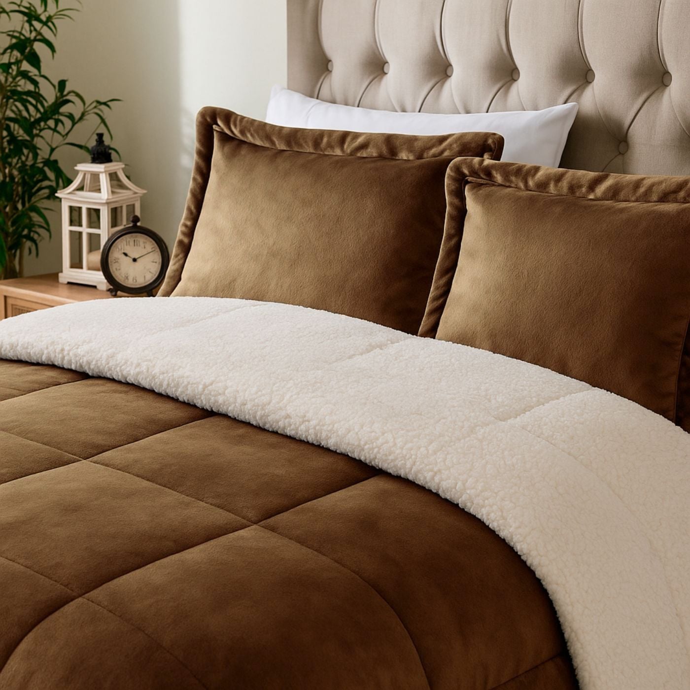 EDREDON NUBE HOGAR QUEEN INVERNIA SET CUADROS FELPA CON SHERPA + FUNDAS DE ALMOHADA - 2