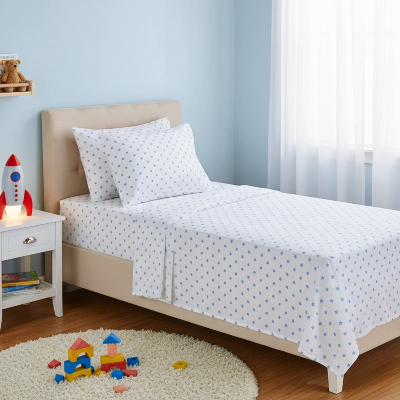 JUEGO DE SÁBANAS ALGODÓN PIMA 1 PLAZA WHITE STAR COLOR PLUS SIZE - 1