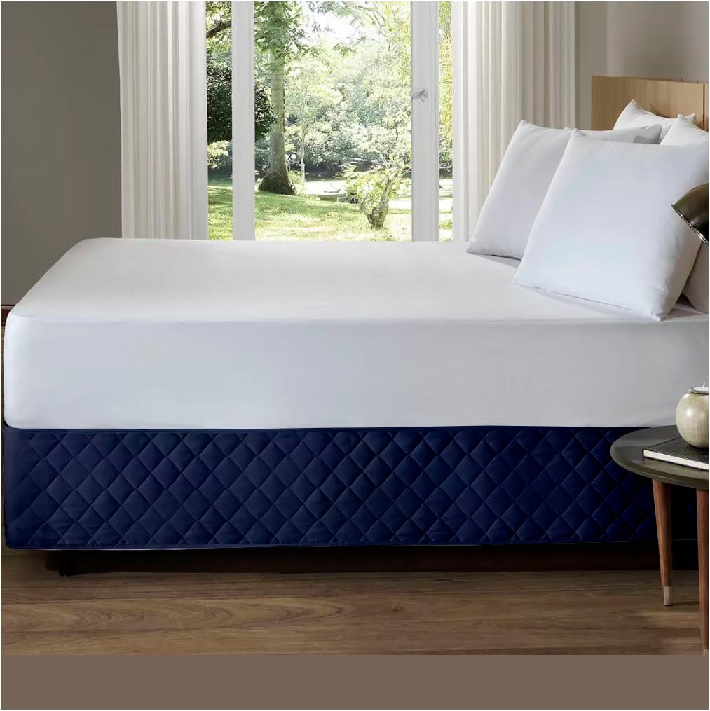 FALDON DE TARIMA 2 PLAZAS QUILTED ROMBOS AZUL MARINO 35CM PROMO - 1