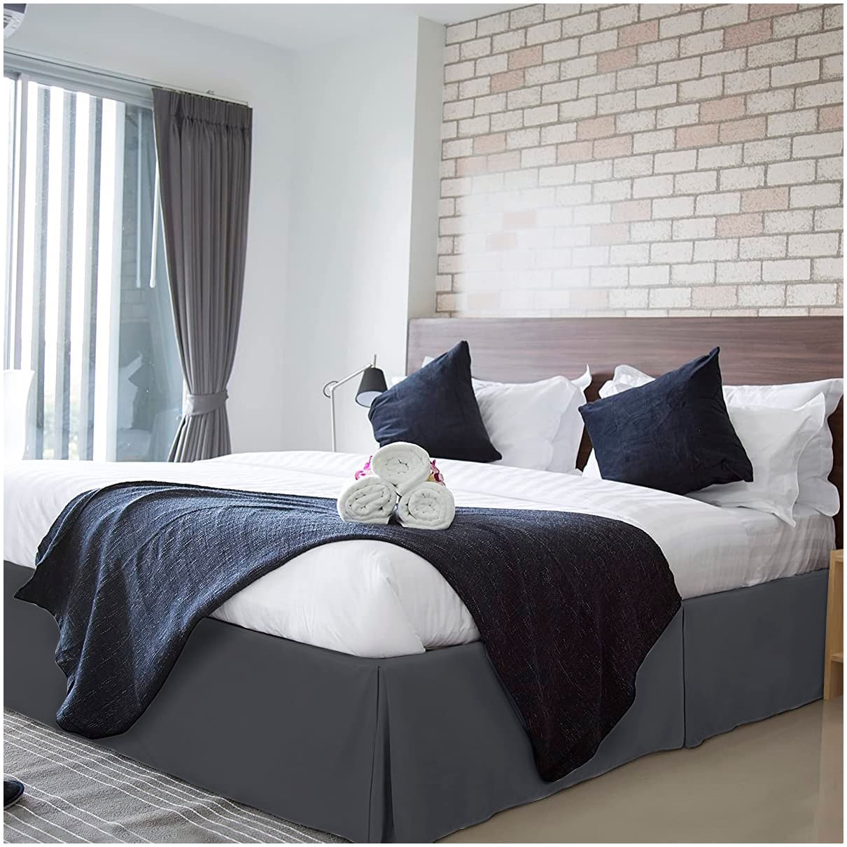 FALDON DE TARIMA KING 198CM X 203CM ELEGANCE DRILL GRIS OSCURO 35CM PROMO - 1
