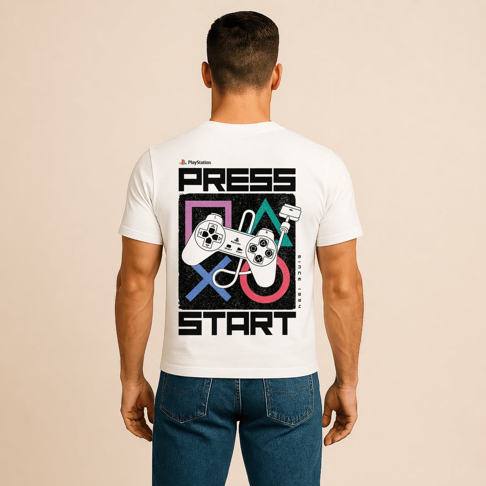 POLO OFICIAL PLAYSTATION PRESS START BLANCO - 2
