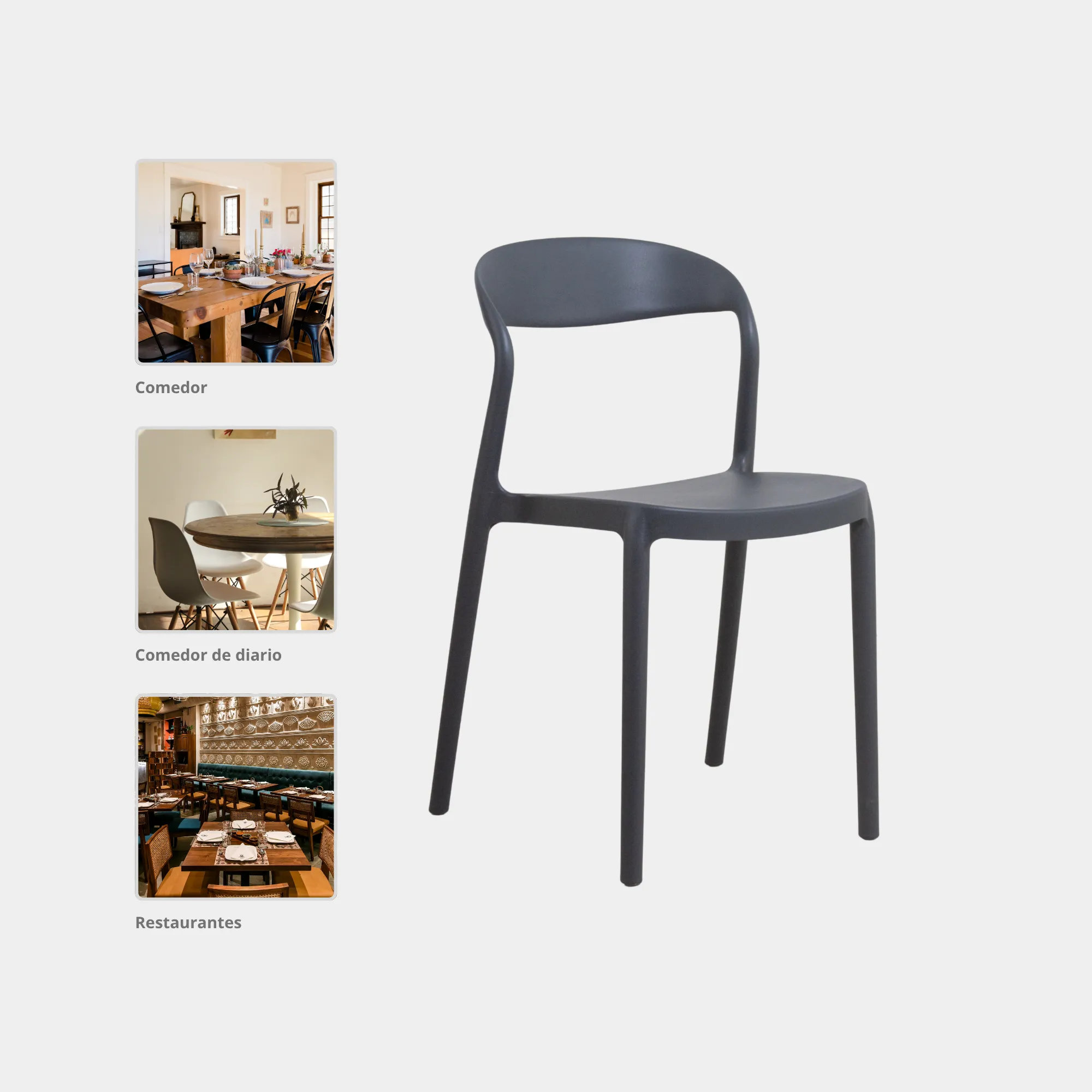 SILLA COMEDOR WAVY POLIPROPILENO DARK GREY - 5