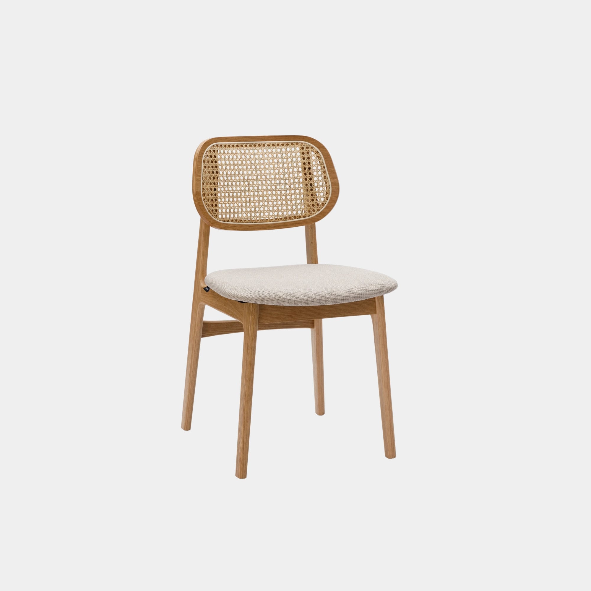 SILLA COMEDOR VRUNA MADERA Y RATTAN Y TELA NATURAL Y LIGHT GREY - 1