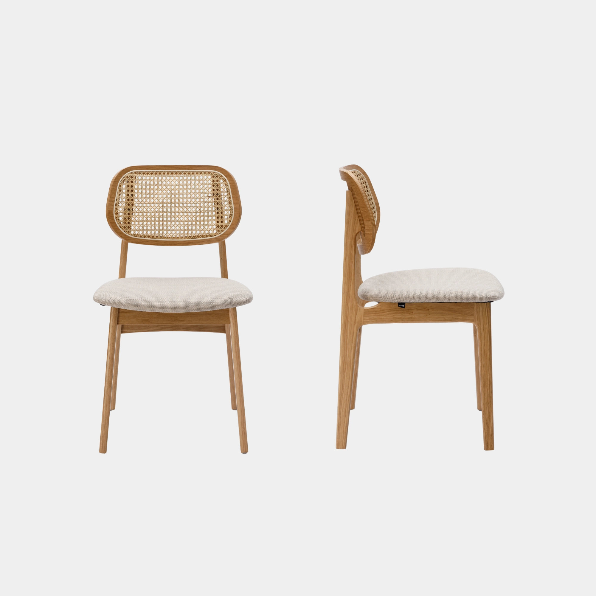 SILLA COMEDOR VRUNA MADERA Y RATTAN Y TELA NATURAL Y LIGHT GREY - 2