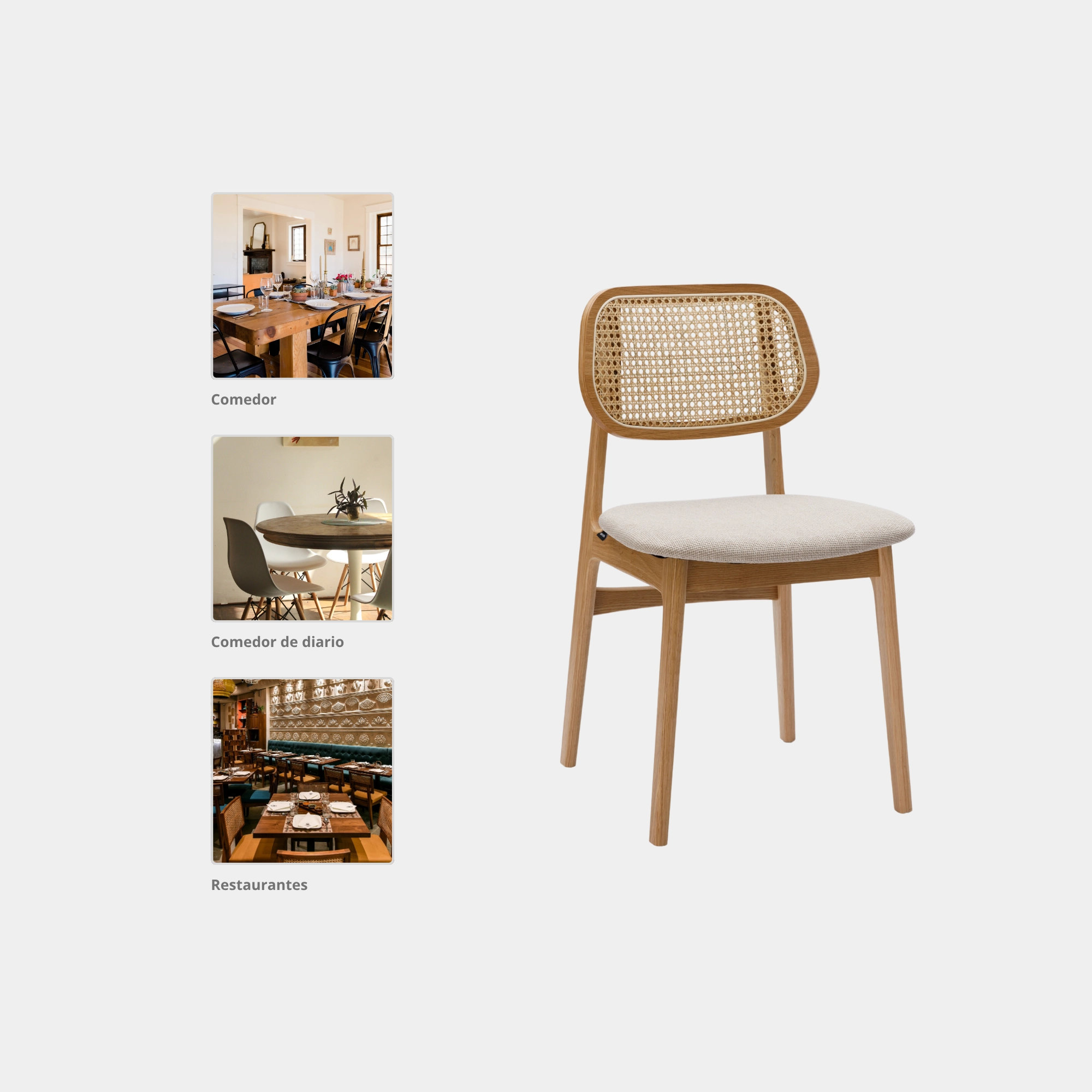 SILLA COMEDOR VRUNA MADERA Y RATTAN Y TELA NATURAL Y LIGHT GREY - 4