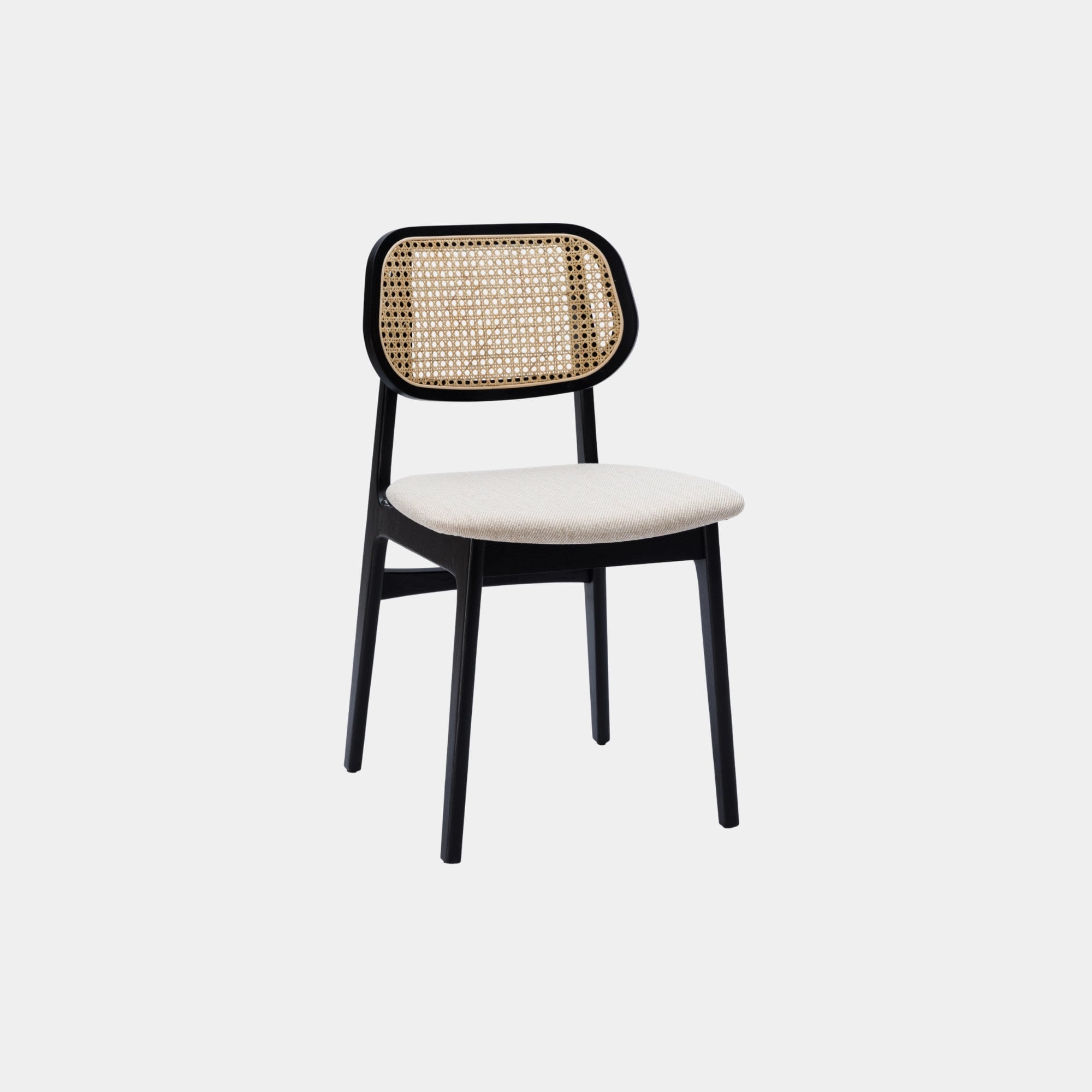 SILLA COMEDOR VRUNA MADERA Y RATTAN Y TELA BLACK Y LIGHT BEIGE - 1