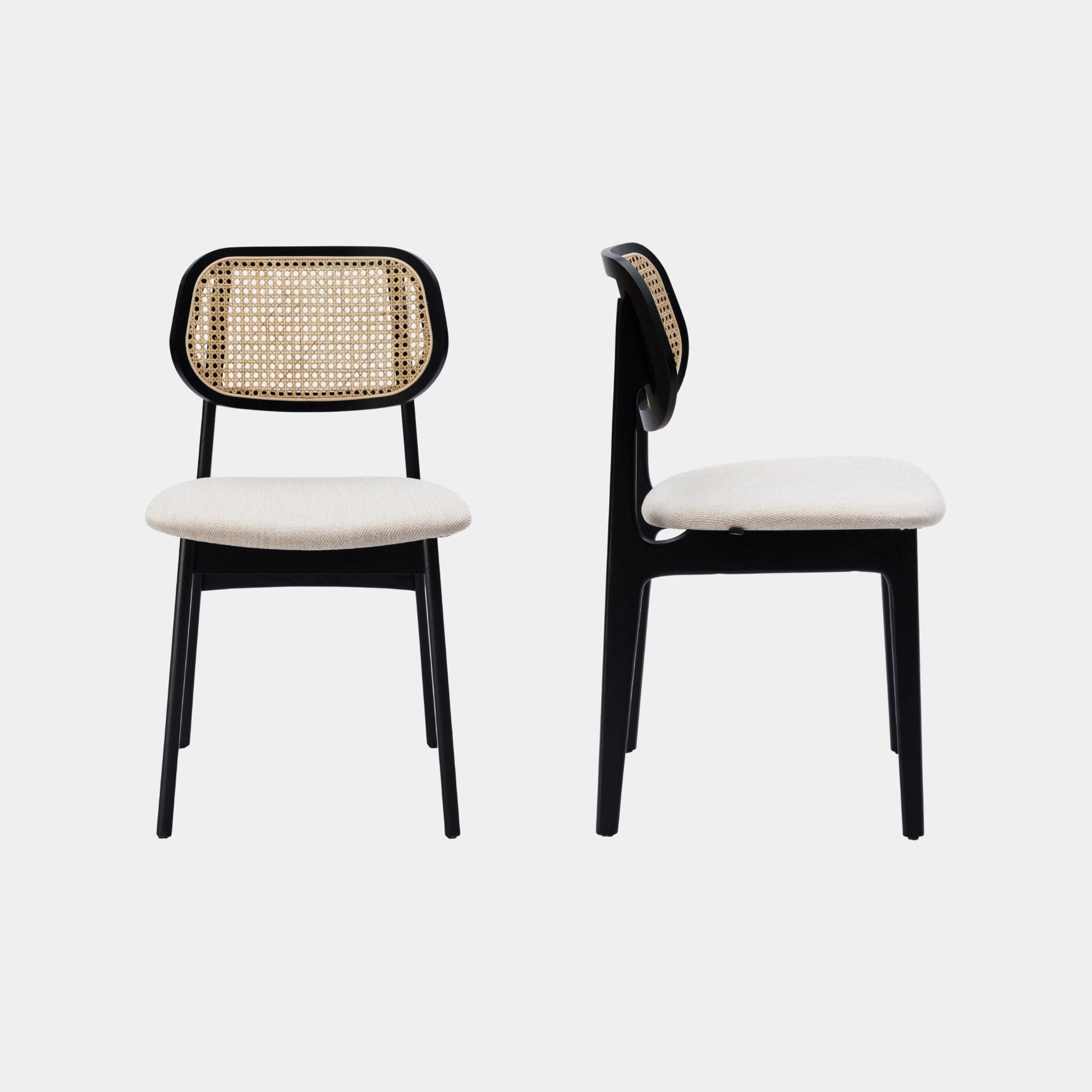 SILLA COMEDOR VRUNA MADERA Y RATTAN Y TELA BLACK Y LIGHT BEIGE - 2