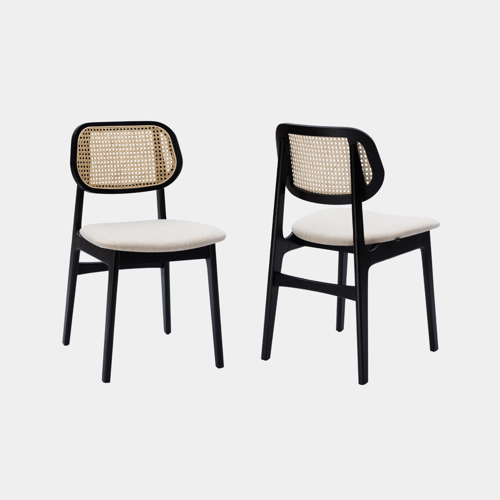 SILLA COMEDOR VRUNA MADERA Y RATTAN Y TELA BLACK Y LIGHT BEIGE - 3