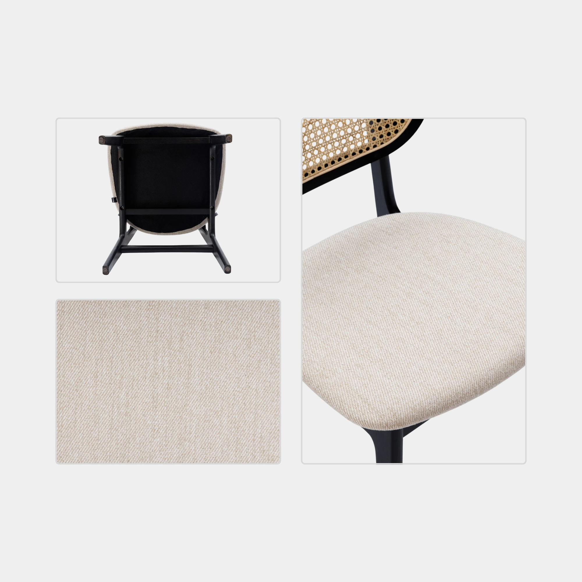 SILLA COMEDOR VRUNA MADERA Y RATTAN Y TELA BLACK Y LIGHT BEIGE - 7