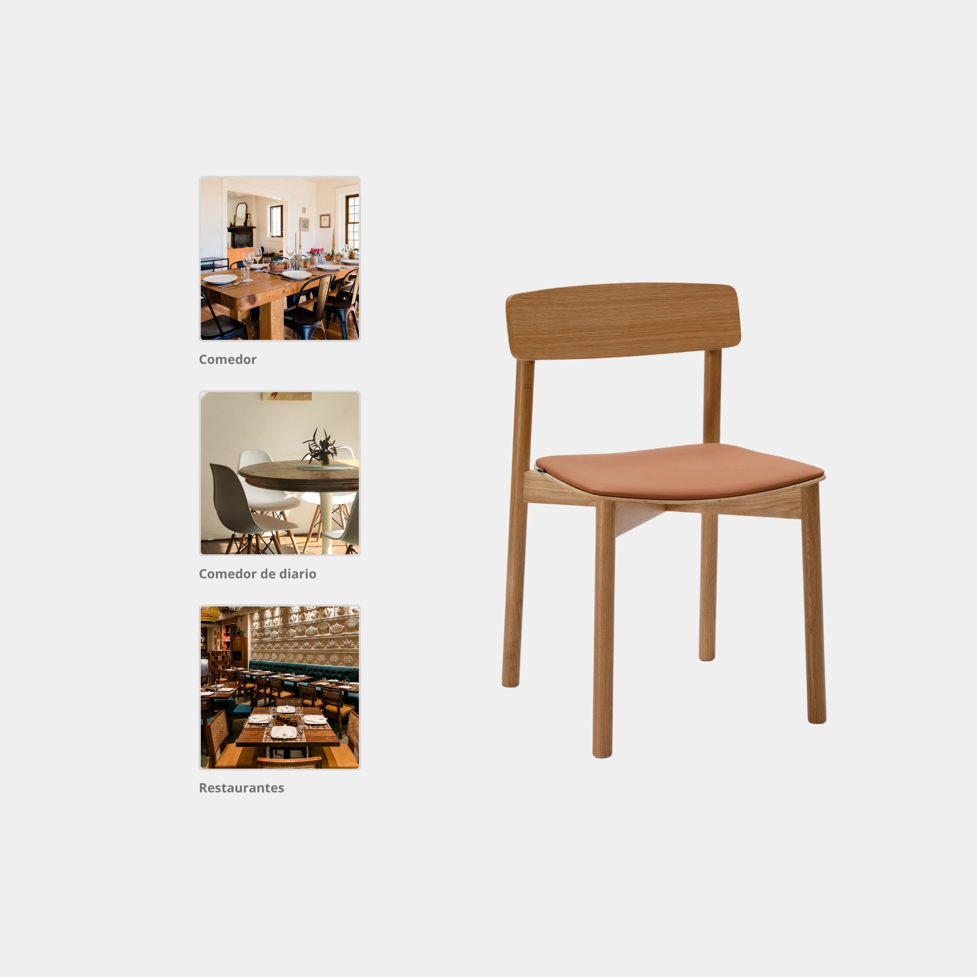 SILLA COMEDOR NOAH MADERA Y CUERINA NATURAL Y BROWN - 4