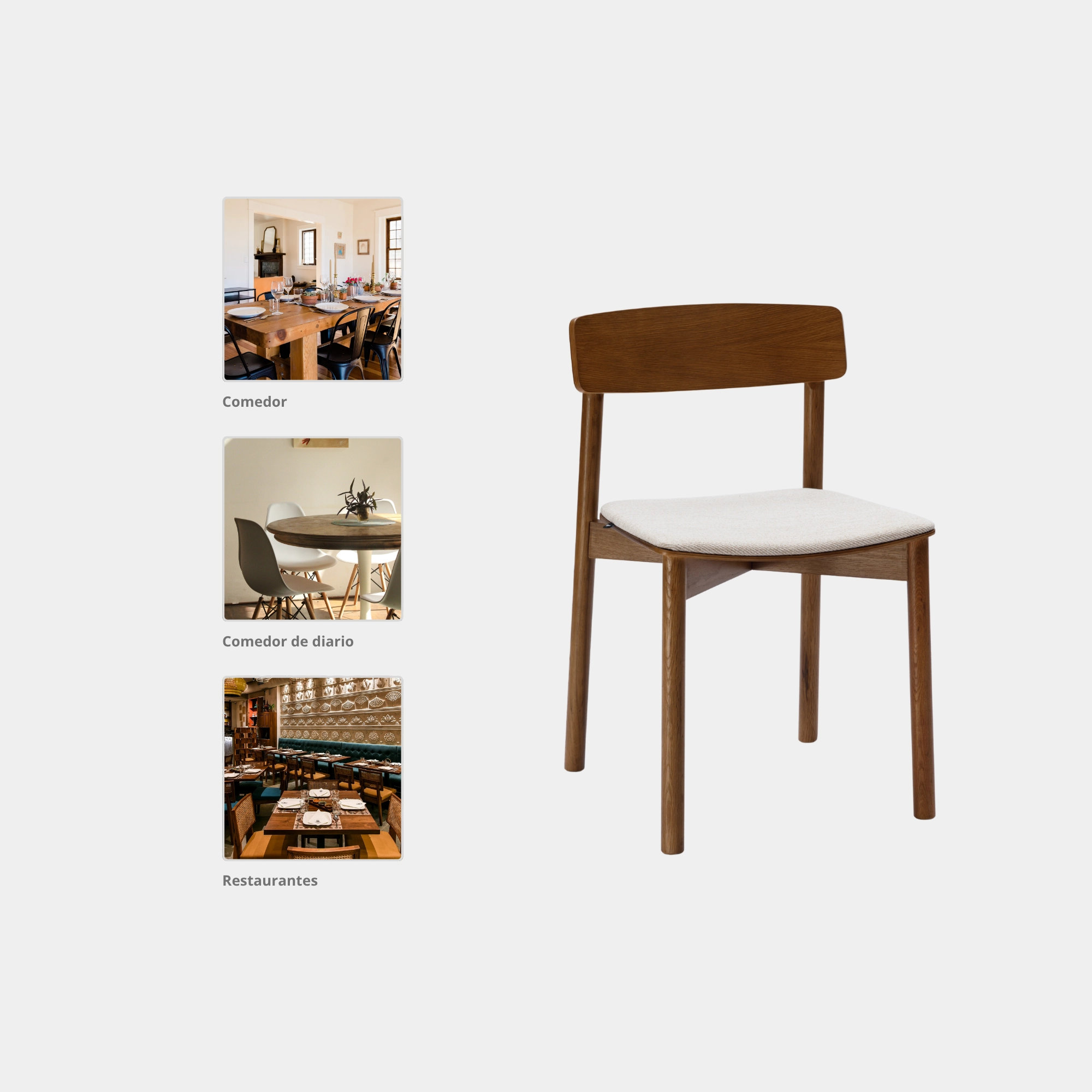 SILLA COMEDOR NOAH MADERA Y TELA WALNUT Y CREAM - 4