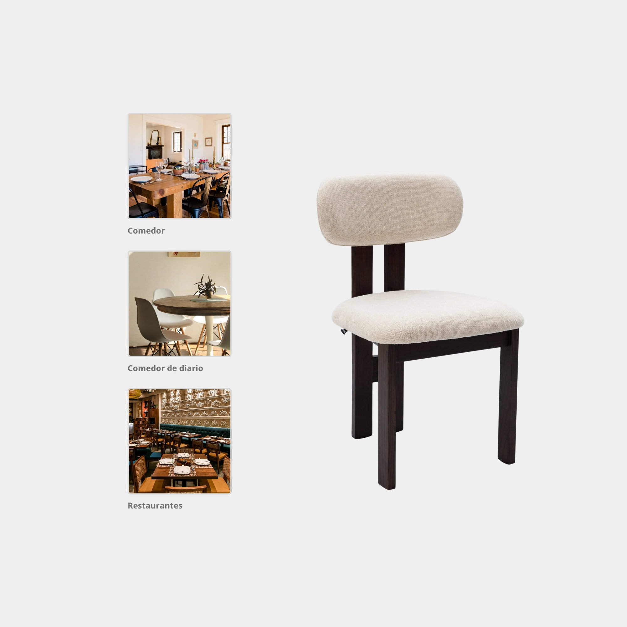 SILLA COMEDOR AURA MADERA Y TELA SMOKEY WALNUT Y CREAM - 4