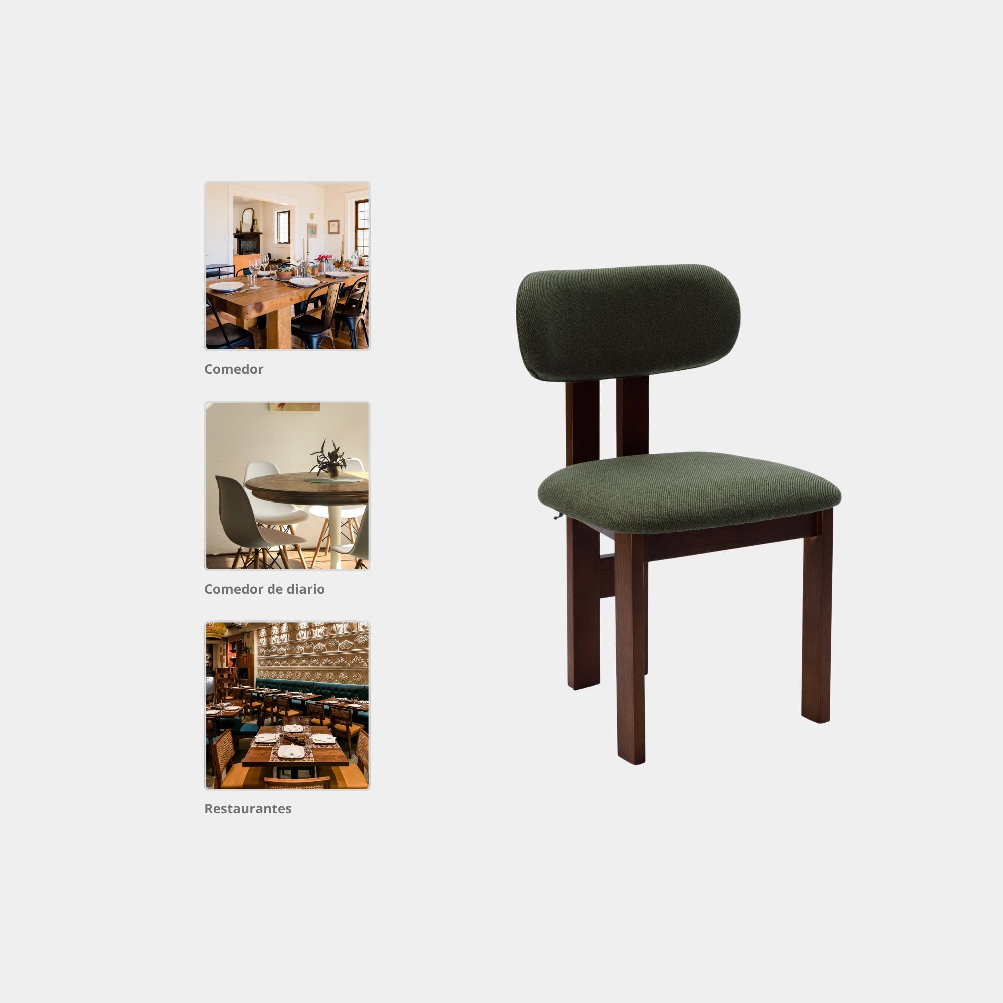 SILLA COMEDOR AURA MADERA Y TELA DARK WALNUT Y GREEN - 4