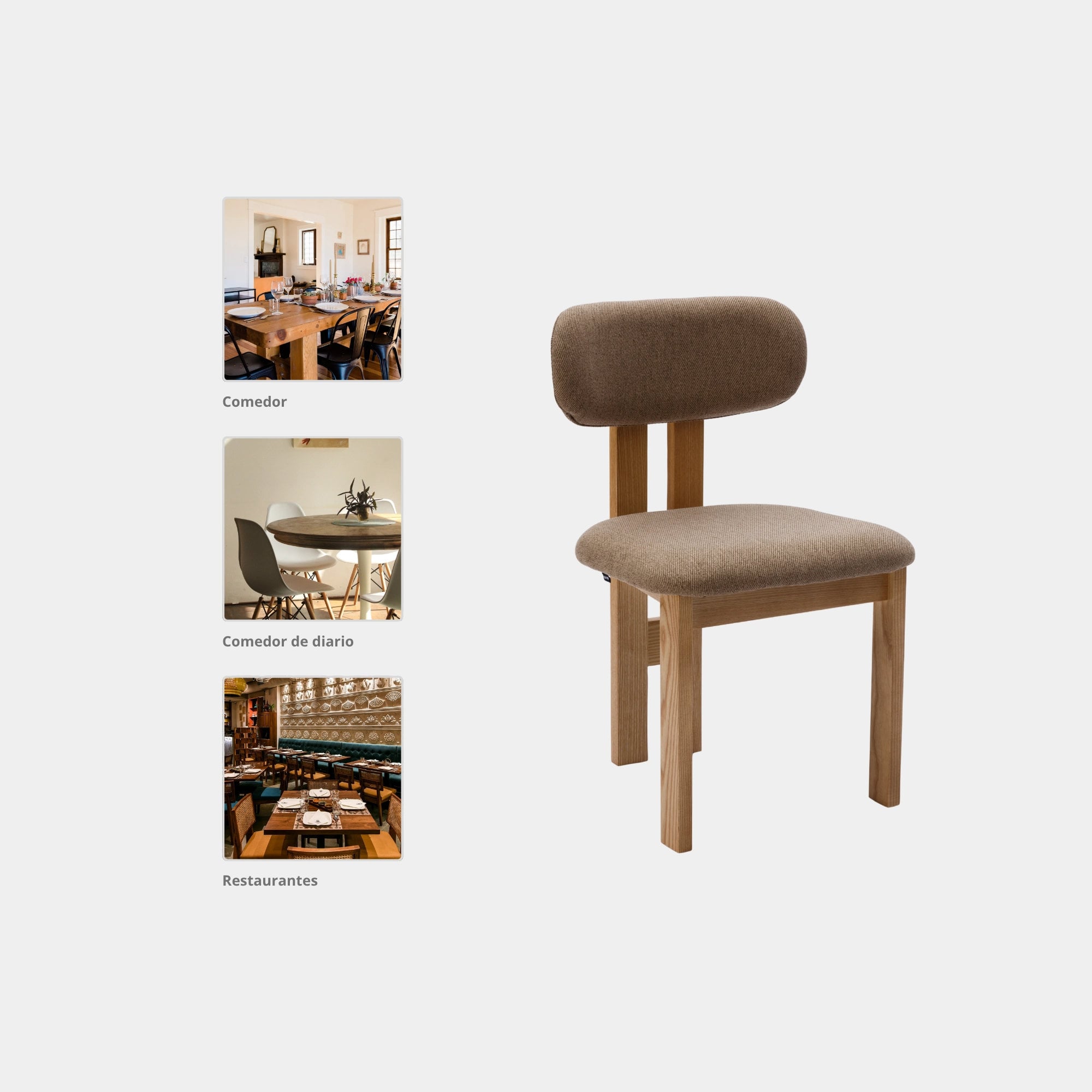 SILLA COMEDOR AURA MADERA Y TELA NATURAL Y TAUPE - 4