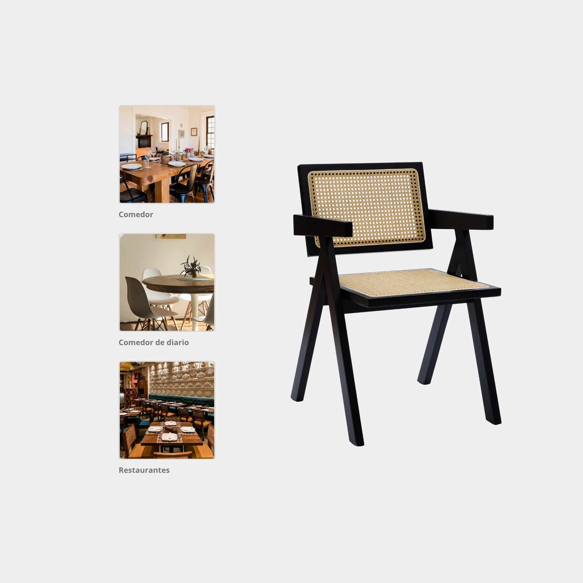 ILLA COMEDOR SANDAMA DM MADERA Y RATTAN BLACK - 4