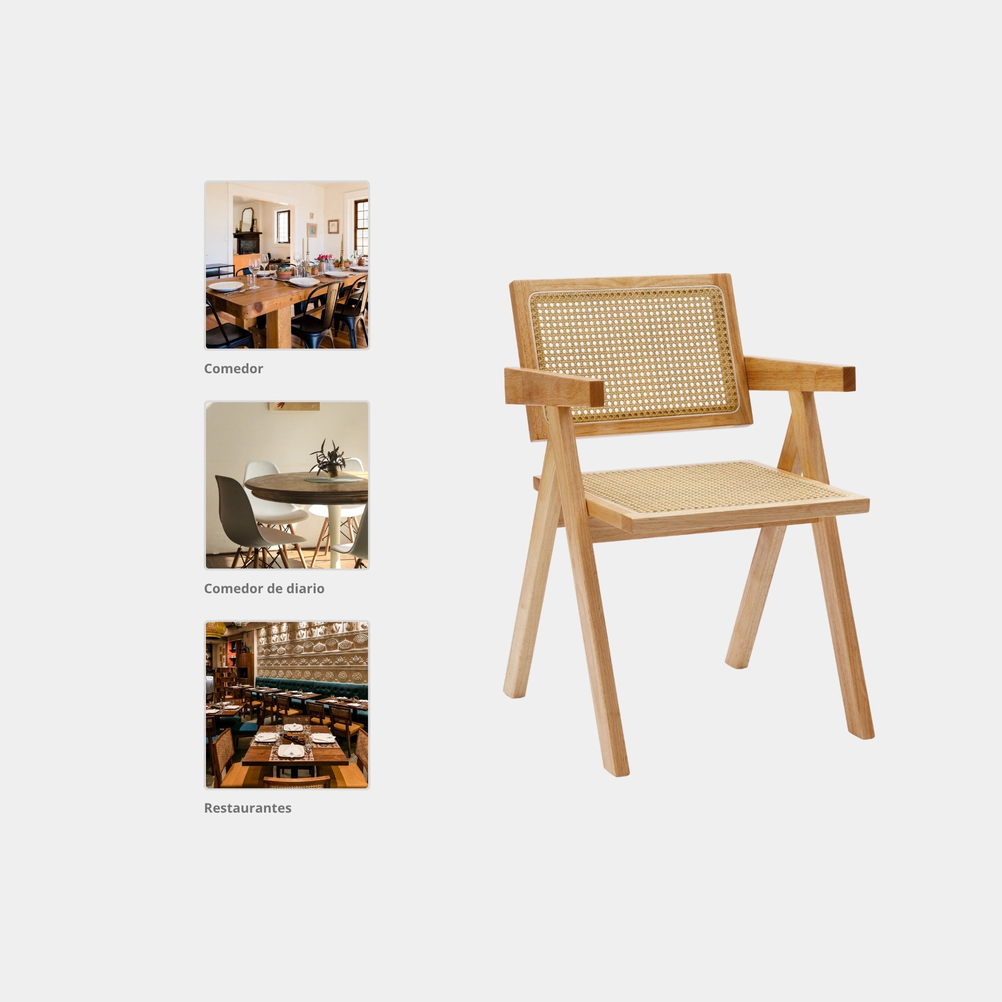 SILLA COMEDOR SANDAMA DM MADERA Y RATTAN NATURAL - 4