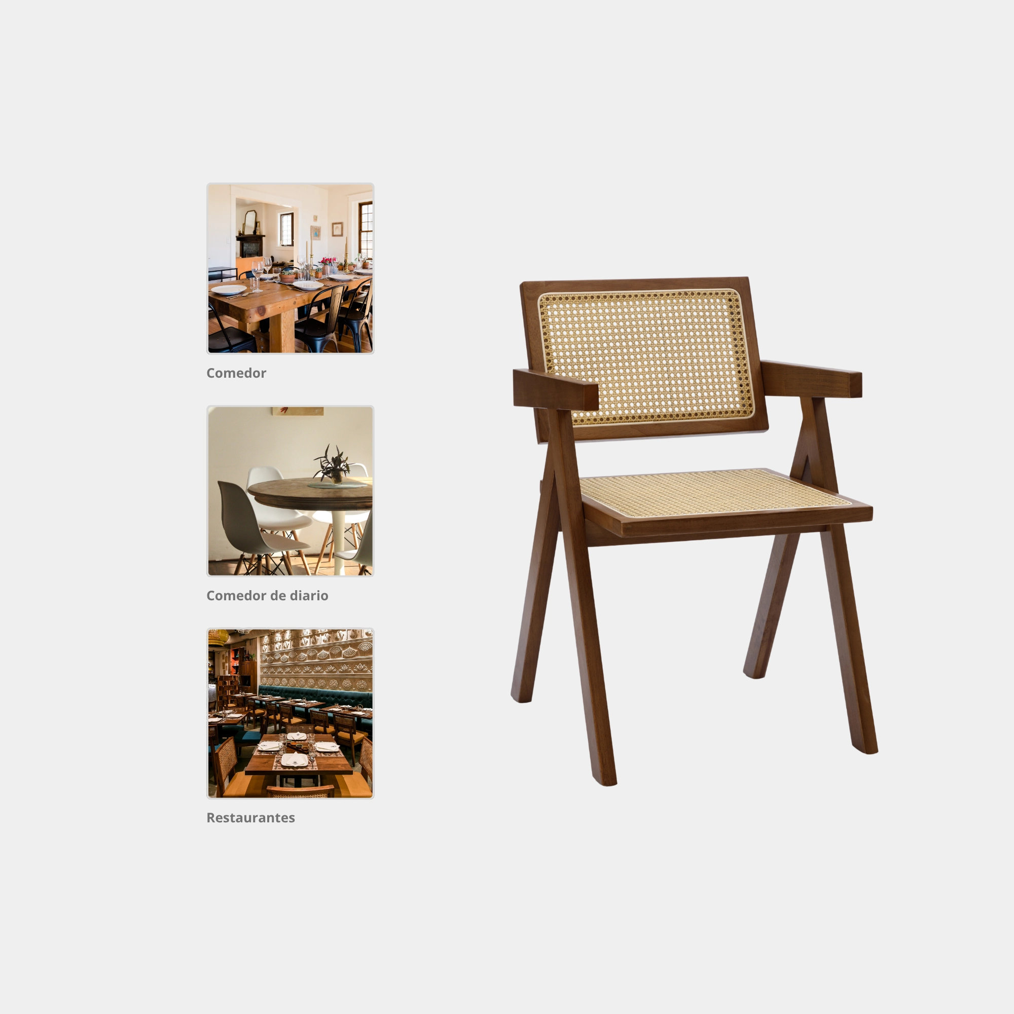 SILLA COMEDOR SANDAMA DM MADERA Y RATTAN WALNUT - 4