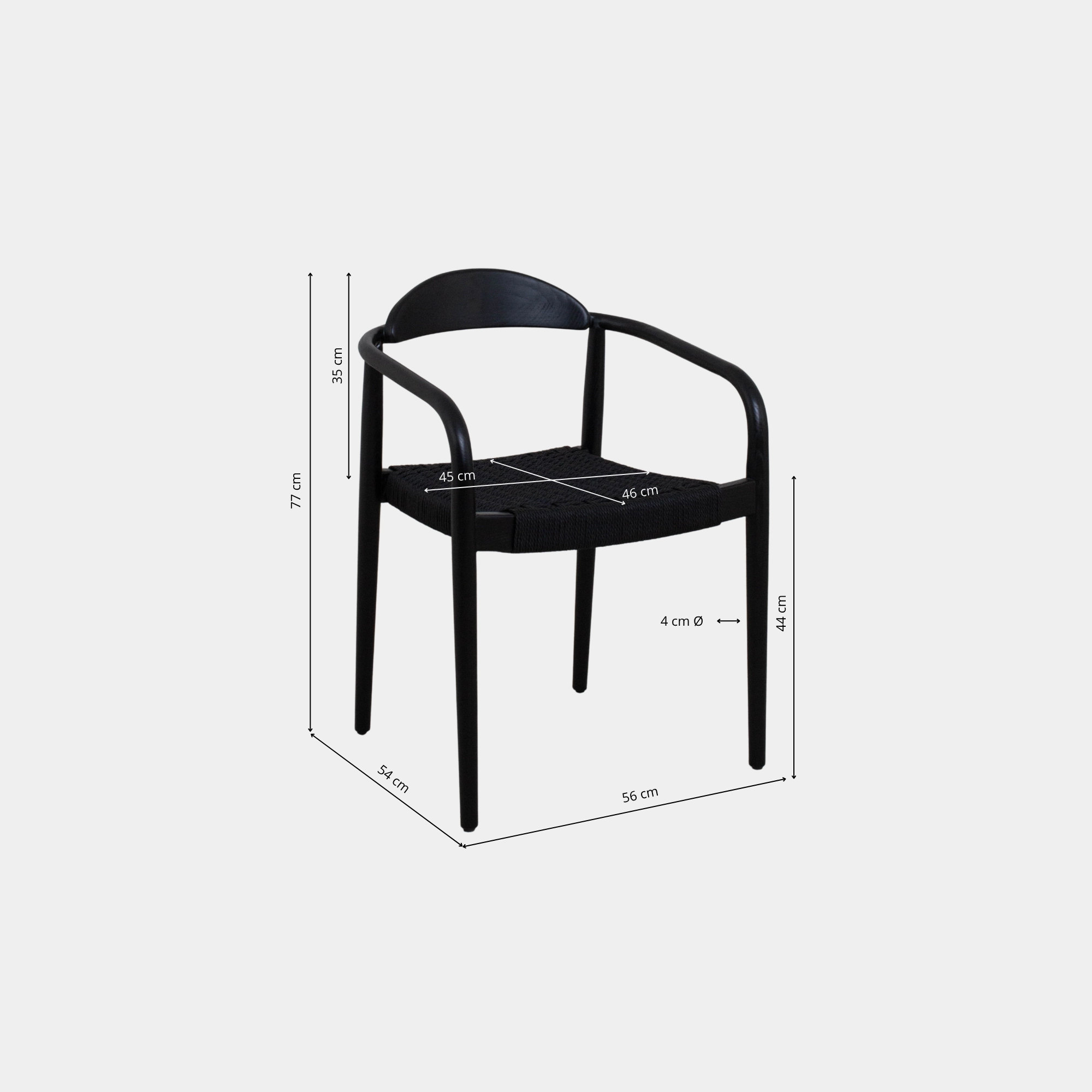 SILLA COMEDOR MAERA MADERA Y CUERDA BLACK AND BLACK - 4