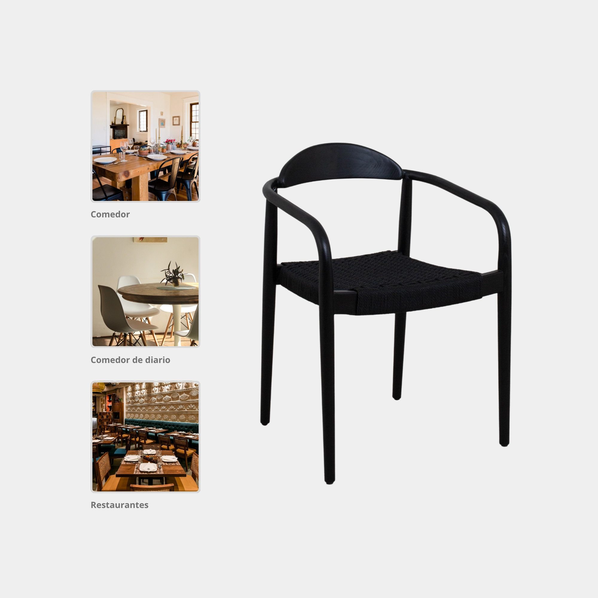 SILLA COMEDOR MAERA MADERA Y CUERDA BLACK AND BLACK - 5