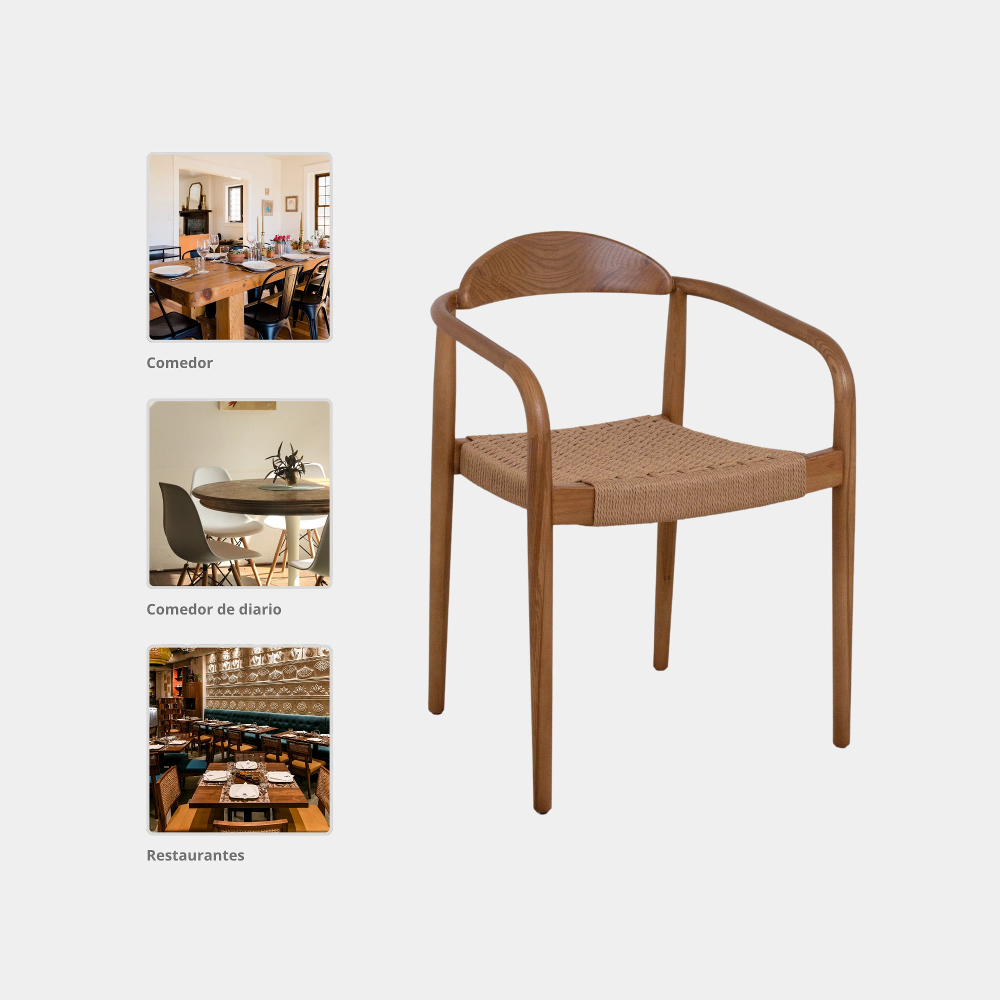 SILLA COMEDOR MAERA MADERA Y CUERDA WALNUT AND NATURAL - 5
