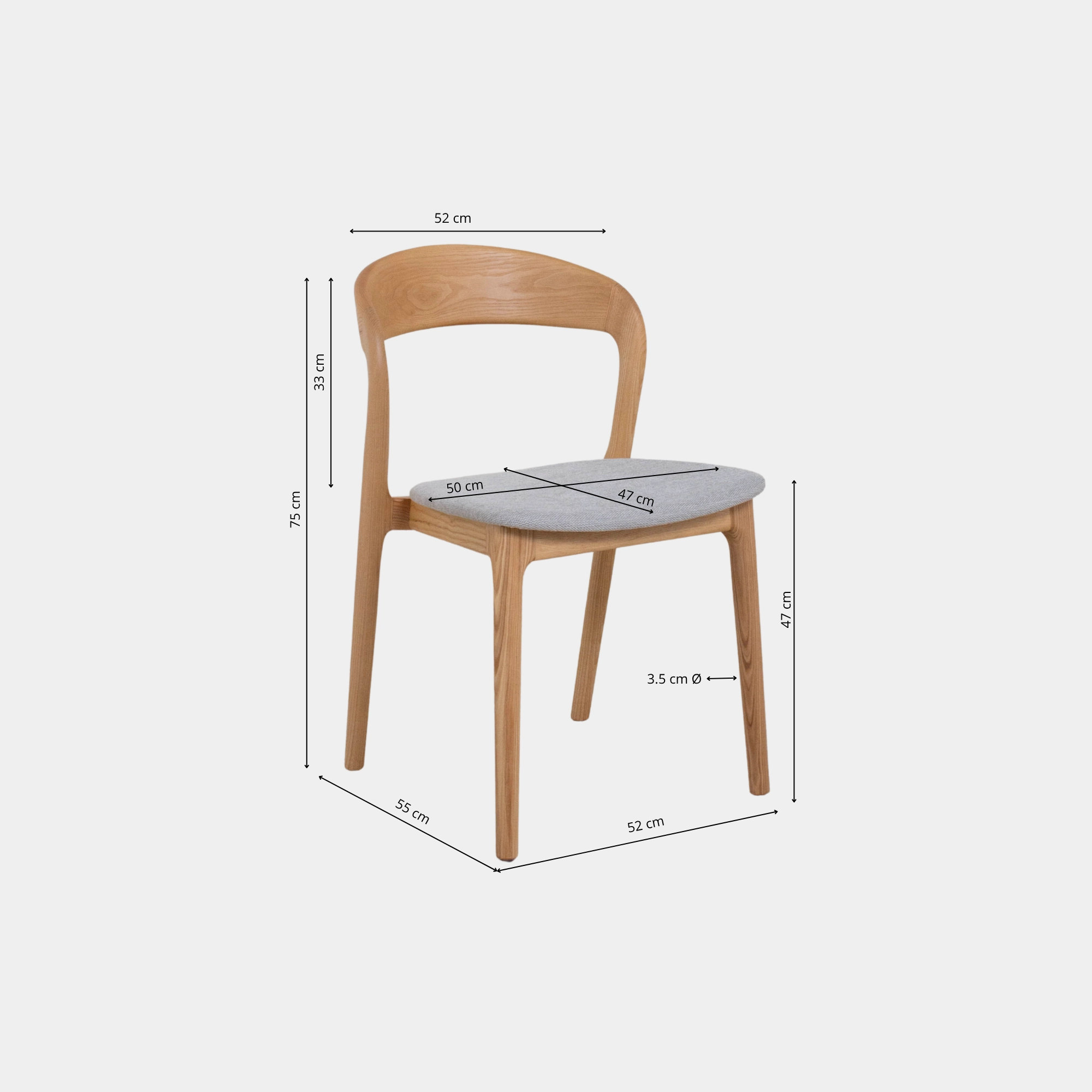 SILLA COMEDOR CURVY JSM MADERA Y TELA NATURAL AND LIGHT GREY - 4