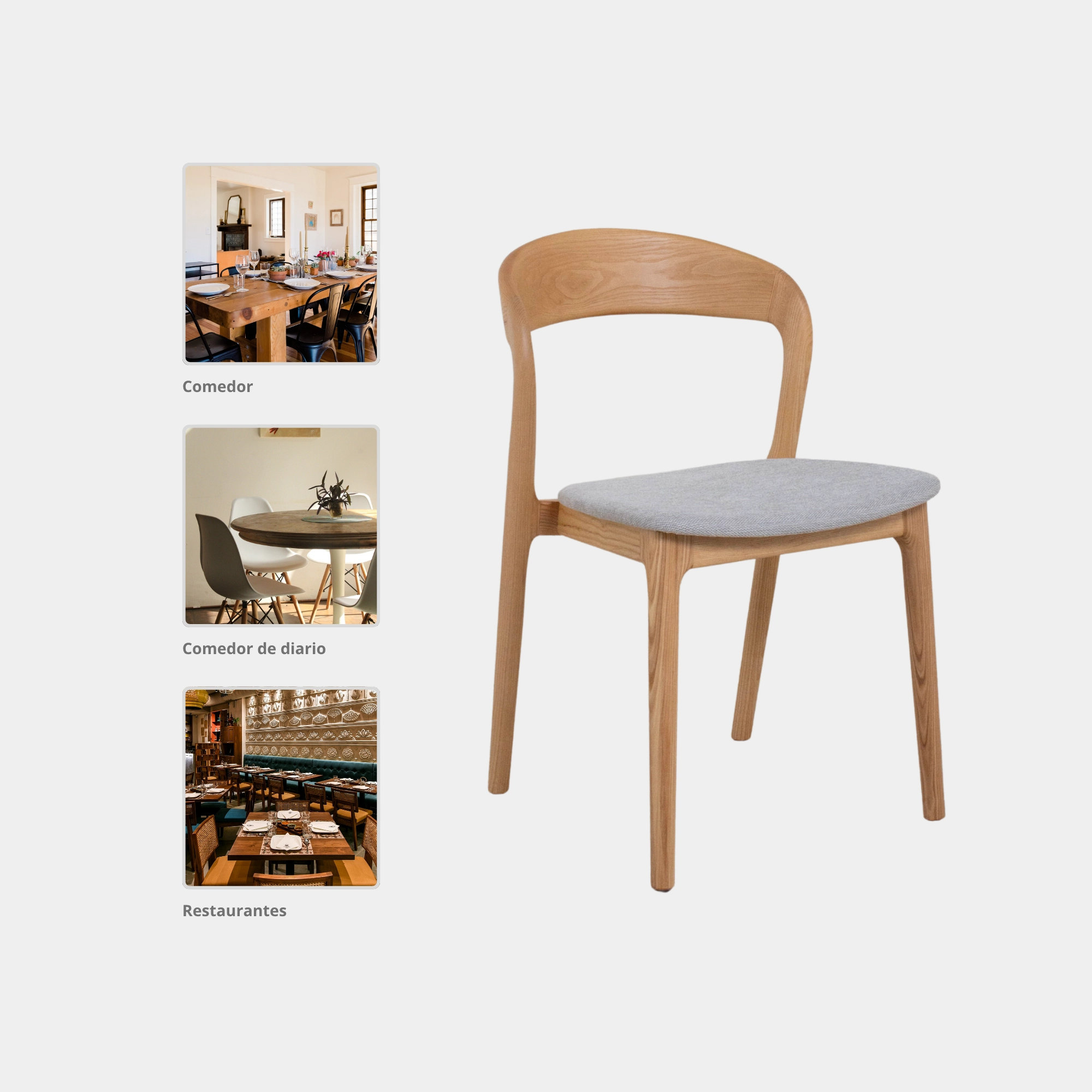 SILLA COMEDOR CURVY JSM MADERA Y TELA NATURAL AND LIGHT GREY - 5