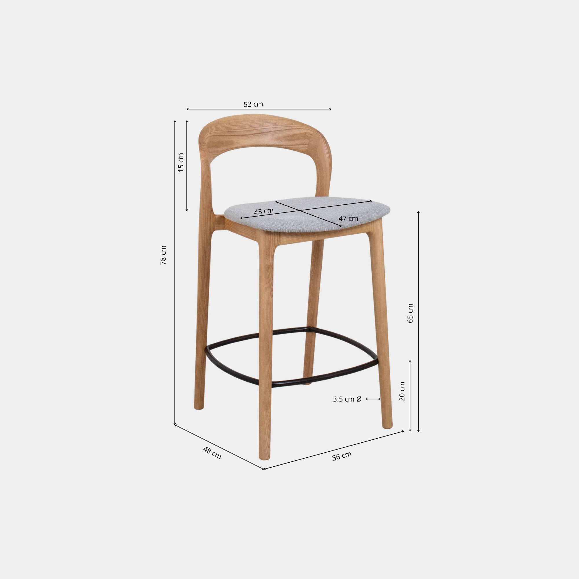 SILLA BAR CURVY JSM MADERA Y TELA NATURAL AND LIGHT GREY - 4
