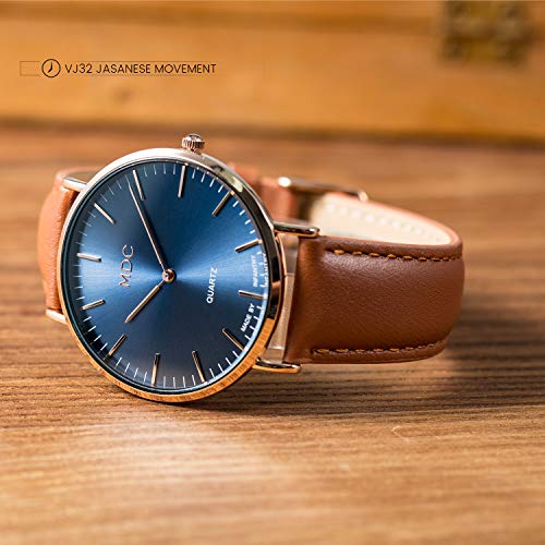 RELOJ GLOBAL SHOPEX UNISEX MDC PIEL AUTÉNTICA 1.575IN ULTRAFINO MINIMALISTA AZUL PROFUNDO INFORMAL - 2