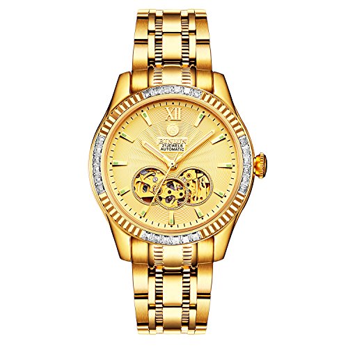 BINLUN - RELOJ AUTOMÁTICO CHAPADO EN ORO DE 18 QUILATES PARA HOMBRE CON ESQUELETO DE LUJO LUMINOSO RESISTENTE AL AGUA - 1