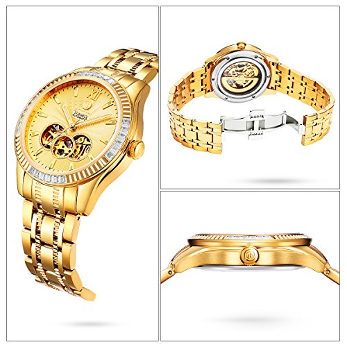 BINLUN - RELOJ AUTOMÁTICO CHAPADO EN ORO DE 18 QUILATES PARA HOMBRE CON ESQUELETO DE LUJO LUMINOSO RESISTENTE AL AGUA - 2