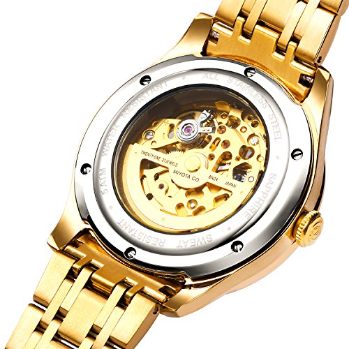BINLUN - RELOJ AUTOMÁTICO CHAPADO EN ORO DE 18 QUILATES PARA HOMBRE CON ESQUELETO DE LUJO LUMINOSO RESISTENTE AL AGUA - 3