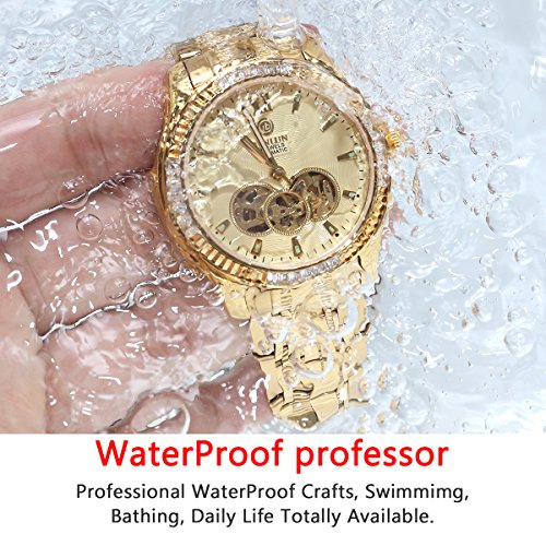 BINLUN - RELOJ AUTOMÁTICO CHAPADO EN ORO DE 18 QUILATES PARA HOMBRE CON ESQUELETO DE LUJO LUMINOSO RESISTENTE AL AGUA - 4