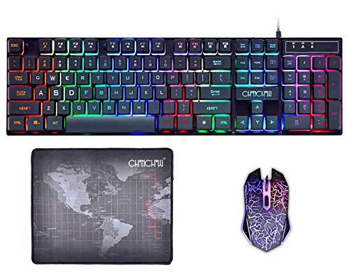 TECLADO PARA JUEGOS MOUSE MOUSE PAD COMBO SENSACIÓN MECÁNICA RAINBOW LED RETROILUMINACIÓN EMISIÓN CARÁCTER 3200DPI USB - 1