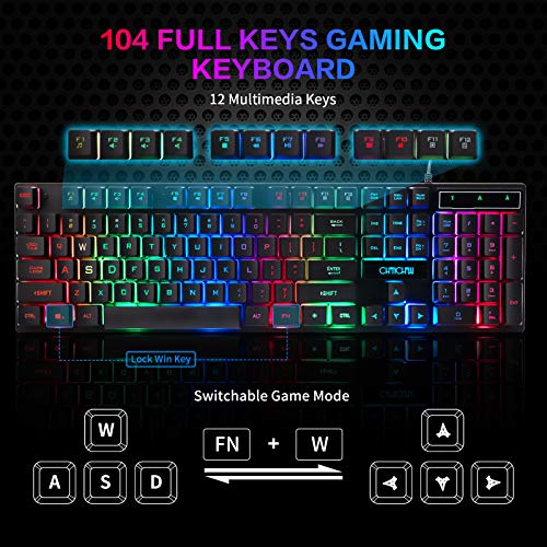 TECLADO PARA JUEGOS MOUSE MOUSE PAD COMBO SENSACIÓN MECÁNICA RAINBOW LED RETROILUMINACIÓN EMISIÓN CARÁCTER 3200DPI USB - 2