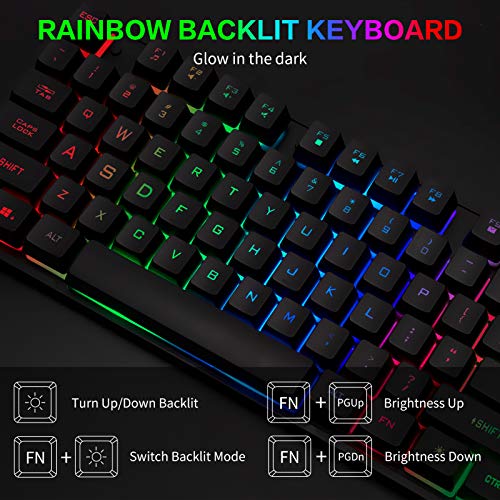 TECLADO PARA JUEGOS MOUSE MOUSE PAD COMBO SENSACIÓN MECÁNICA RAINBOW LED RETROILUMINACIÓN EMISIÓN CARÁCTER 3200DPI USB - 3