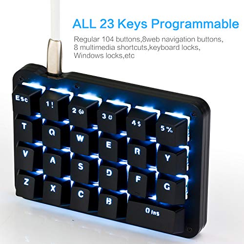 KOOLERTRON TECLADO MECÁNICO MACRO CON UNA MANO RETROILUMINACIÓN LED AZUL PORTÁTIL MINI TECLADO MECÁNICO PARA JUEGOS - 2