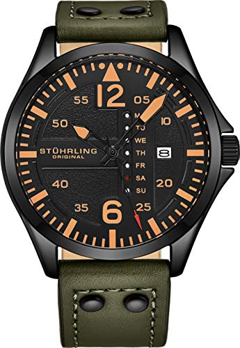 RELOJ STUHRLING HOMBRE ANÁLOGO DEPORTIVO ORIGINAL MENS AVIADOR RÁPIDA CONFIGURACIÓN FECHA CASUAL ACERO INOXIDABLE - 1
