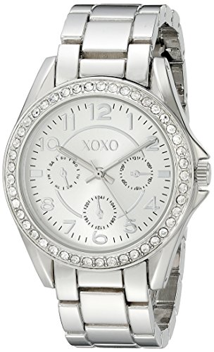 RELOJ XOXO MUJER ANÁLOGO CAJA PLATEADO BISEL INCRUSTACIÓN CRISTAL ESFERA RAYOS SOL - 1